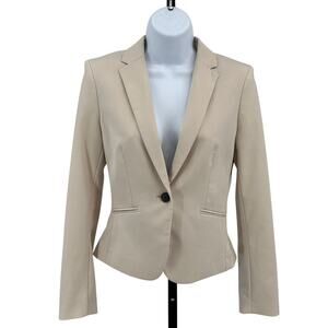 H&M Fitted Blazer WMNS 4 Beige Long Sleeve Single Breasted Notch Lapel Classic